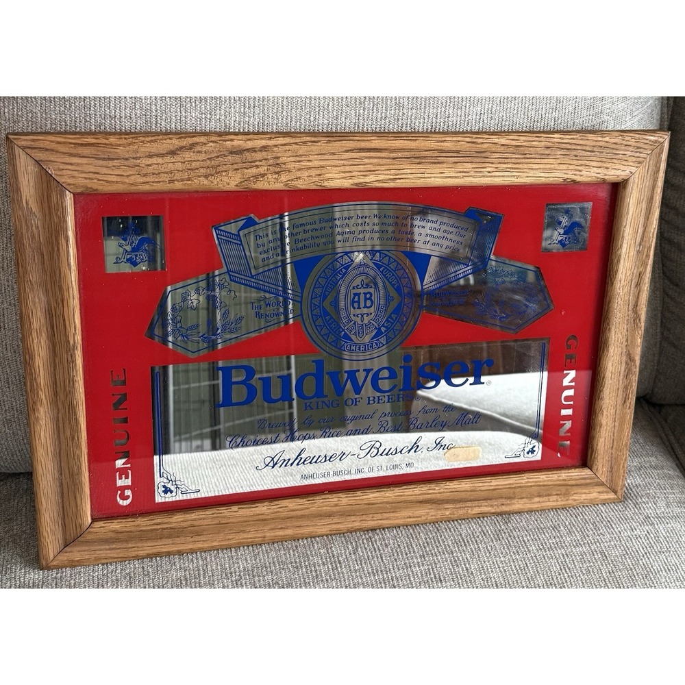 FRAMED BUDWEISER KING OF BEERS MIRROR 18.5"x12.5"